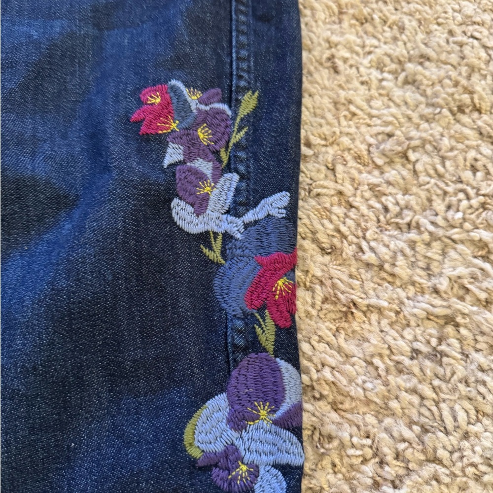 J. Jill Blue Authentic Fit Slim Ankle Jeans with Floral Embroidery